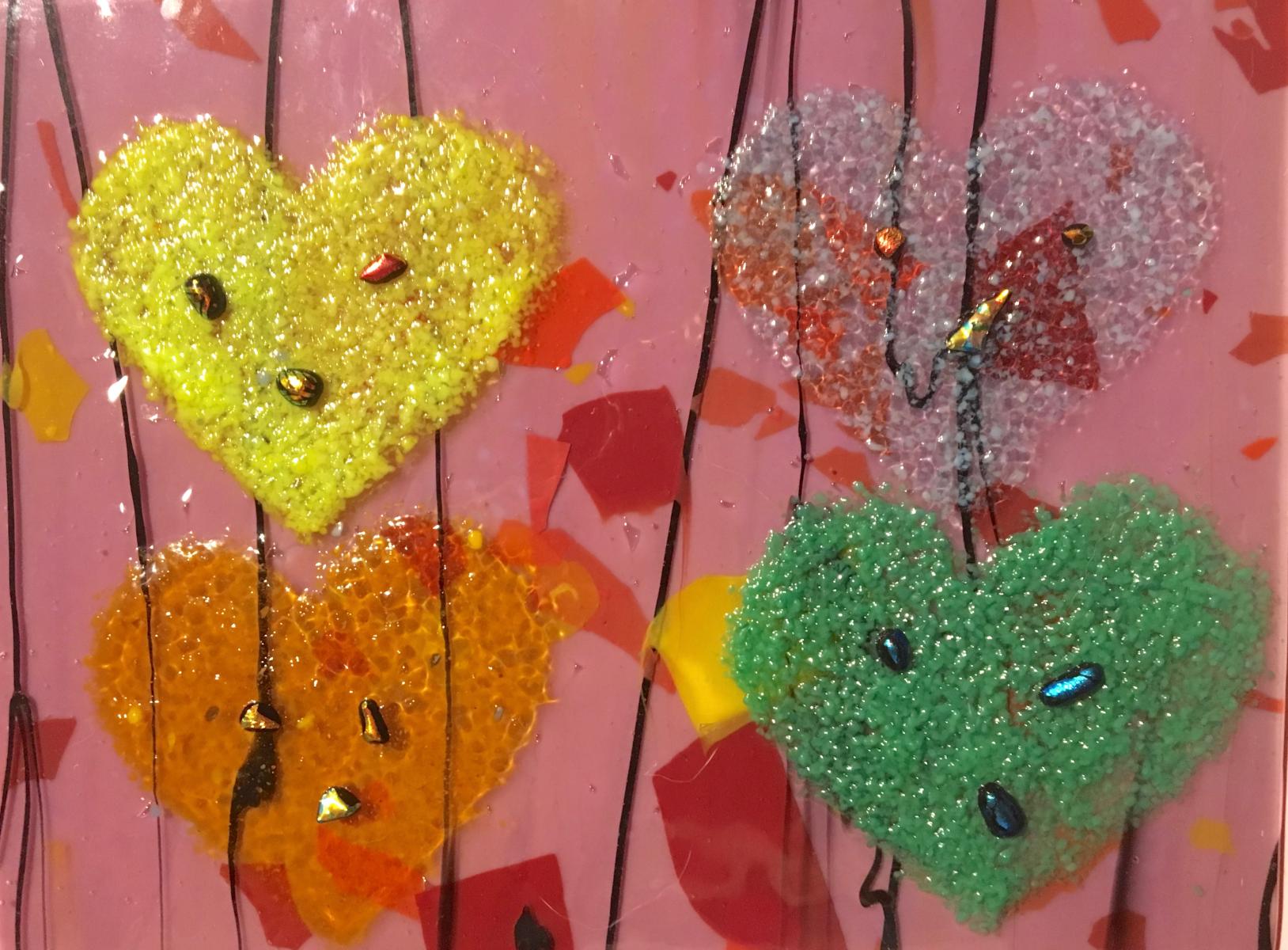 A panel of Hearts made in Glass